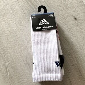Adidas Mens Cushioned Crew Socks 3 Pair Pack Aeroready White Stripe Size 6-12